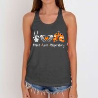 Peace Love Respiratory Therapist Skeleton Halloween Costume Women's Knotted Racerback Tank