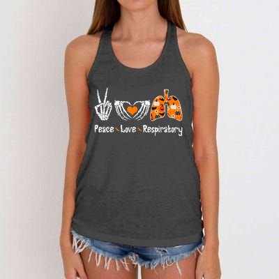 Peace Love Respiratory Therapist Skeleton Halloween Costume Women's Knotted Racerback Tank