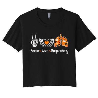 Peace Love Respiratory Therapist Skeleton Halloween Costume Women's Crop Top Tee