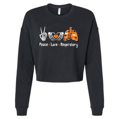 Peace Love Respiratory Therapist Skeleton Halloween Costume Cropped Pullover Crew