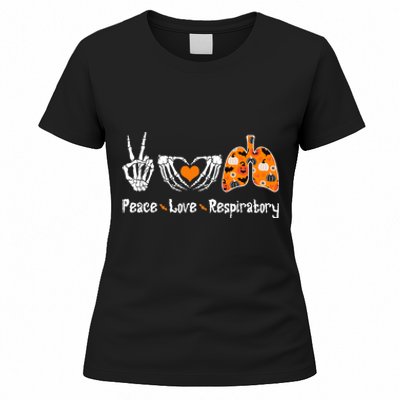 Peace Love Respiratory Therapist Skeleton Halloween Costume Women's T-Shirt