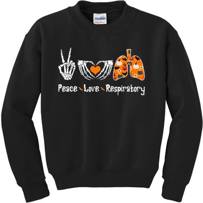 Peace Love Respiratory Therapist Skeleton Halloween Costume Kids Sweatshirt