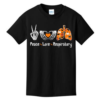 Peace Love Respiratory Therapist Skeleton Halloween Costume Kids T-Shirt