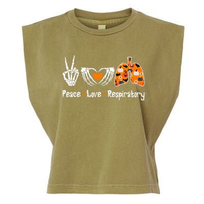 Peace Love Respiratory Therapist Skeleton Halloween Costume Garment-Dyed Women's Muscle Tee