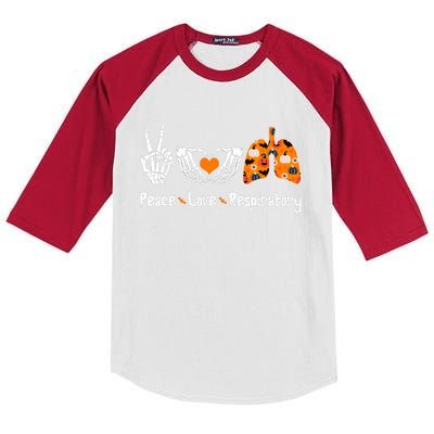 Peace Love Respiratory Therapist Skeleton Halloween Costume Kids Colorblock Raglan Jersey