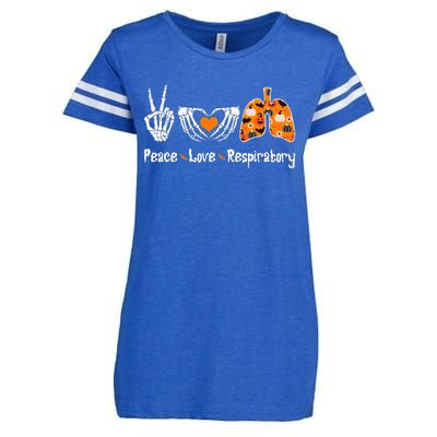 Peace Love Respiratory Therapist Skeleton Halloween Costume Enza Ladies Jersey Football T-Shirt