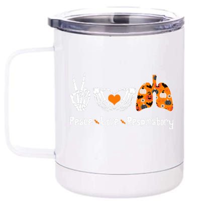 Peace Love Respiratory Therapist Skeleton Halloween Costume 12 oz Stainless Steel Tumbler Cup