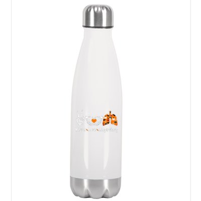 Peace Love Respiratory Therapist Skeleton Halloween Costume Stainless Steel Insulated Water Bottle