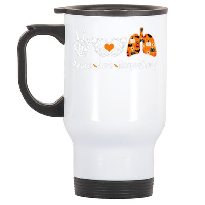 Peace Love Respiratory Therapist Skeleton Halloween Costume Stainless Steel Travel Mug