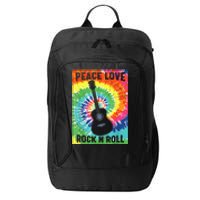 Peace Love Rock Roll Tie Dye Hippie Guitar Music Retro City Backpack