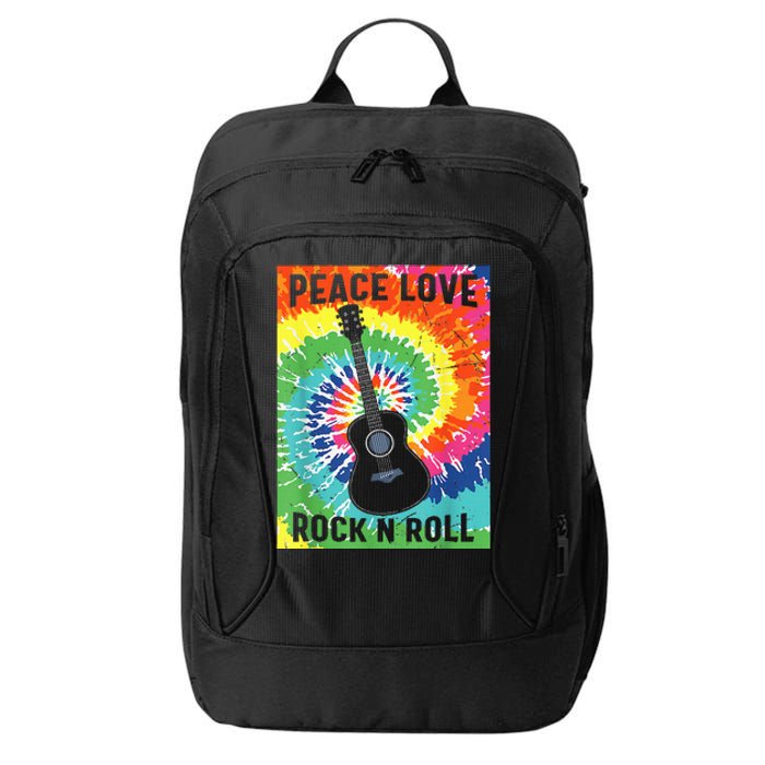 Peace Love Rock Roll Tie Dye Hippie Guitar Music Retro City Backpack