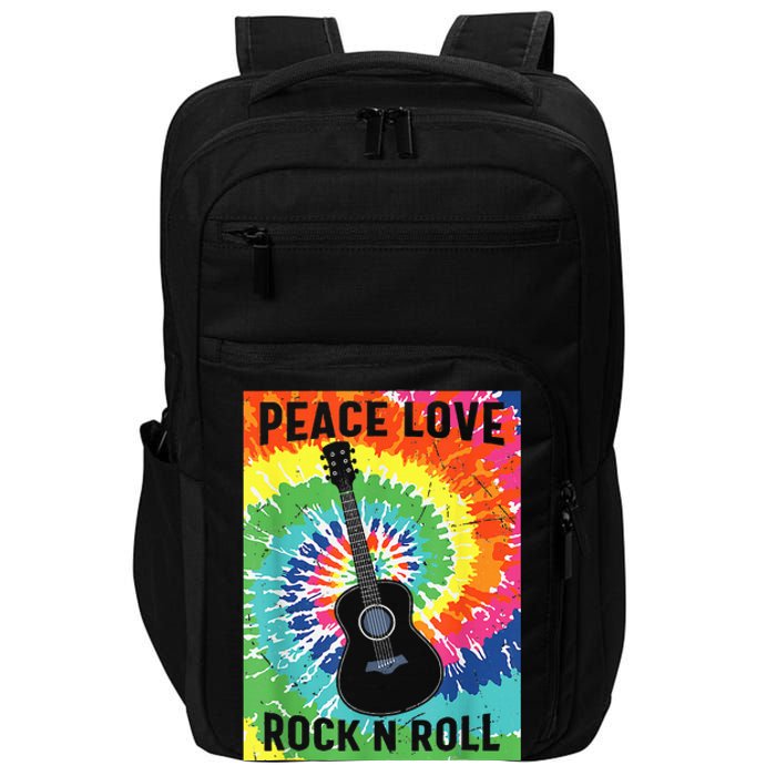 Peace Love Rock Roll Tie Dye Hippie Guitar Music Retro Impact Tech Backpack