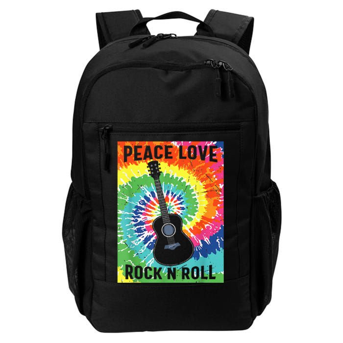 Peace Love Rock Roll Tie Dye Hippie Guitar Music Retro Daily Commute Backpack