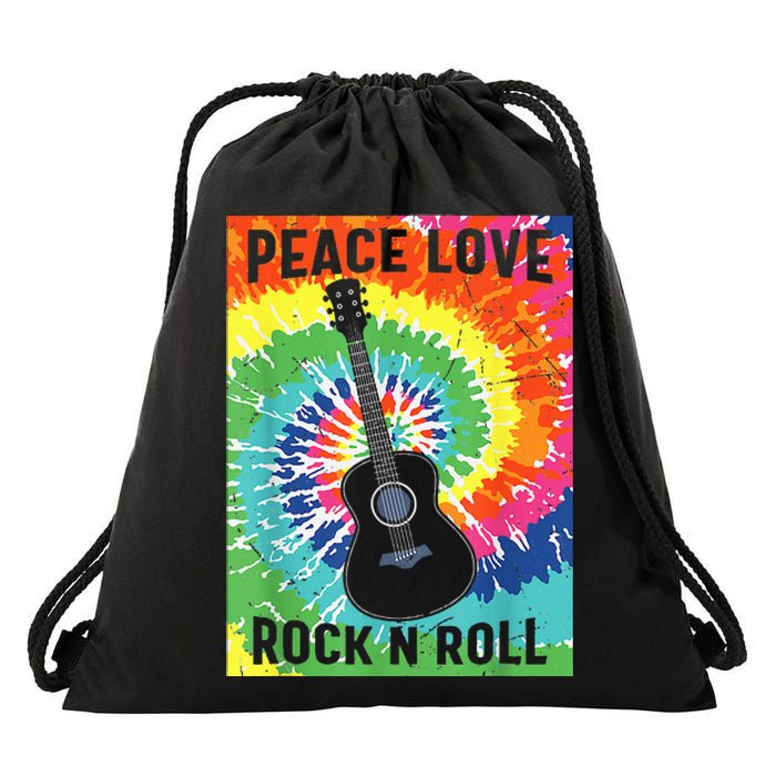 Peace Love Rock Roll Tie Dye Hippie Guitar Music Retro Drawstring Bag