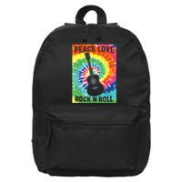 Peace Love Rock Roll Tie Dye Hippie Guitar Music Retro 16 in Basic Backpack