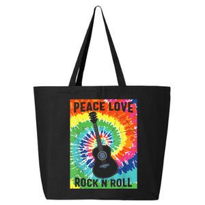 Peace Love Rock Roll Tie Dye Hippie Guitar Music Retro 25L Jumbo Tote