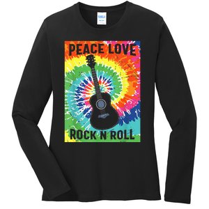 Peace Love Rock Roll Tie Dye Hippie Guitar Music Retro Ladies Long Sleeve Shirt