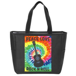 Peace Love Rock Roll Tie Dye Hippie Guitar Music Retro Zip Tote Bag