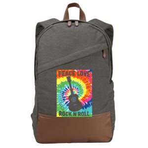 Peace Love Rock Roll Tie Dye Hippie Guitar Music Retro Cotton Canvas Backpack