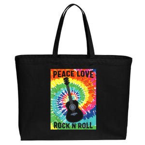 Peace Love Rock Roll Tie Dye Hippie Guitar Music Retro Cotton Canvas Jumbo Tote