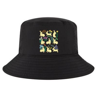 Playful Little Rabbits Among Colorful Flowers Cool Comfort Performance Bucket Hat
