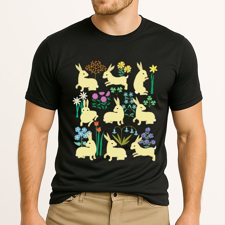 Playful Little Rabbits Among Colorful Flowers Cooling Performance Crew T-Shirt