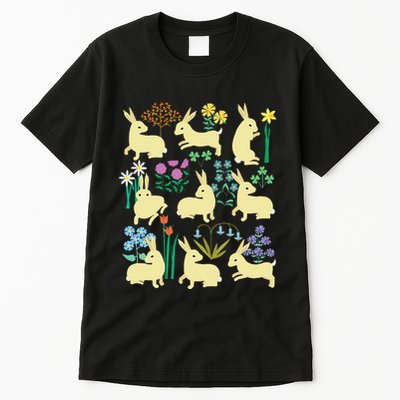 Playful Little Rabbits Among Colorful Flowers Tall T-Shirt