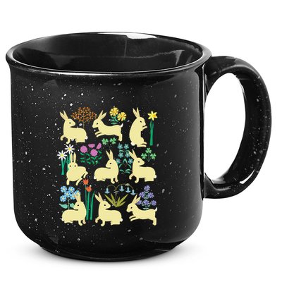 Playful Little Rabbits Among Colorful Flowers 15oz Campfire Ceramic Mug