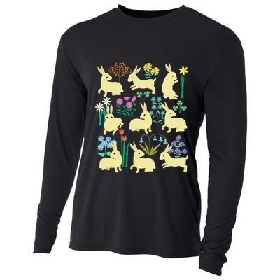 Playful Little Rabbits Among Colorful Flowers Cooling Performance Long Sleeve Crew