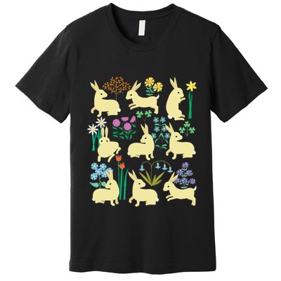 Playful Little Rabbits Among Colorful Flowers Premium T-Shirt