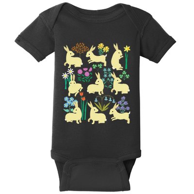 Playful Little Rabbits Among Colorful Flowers Baby Bodysuit