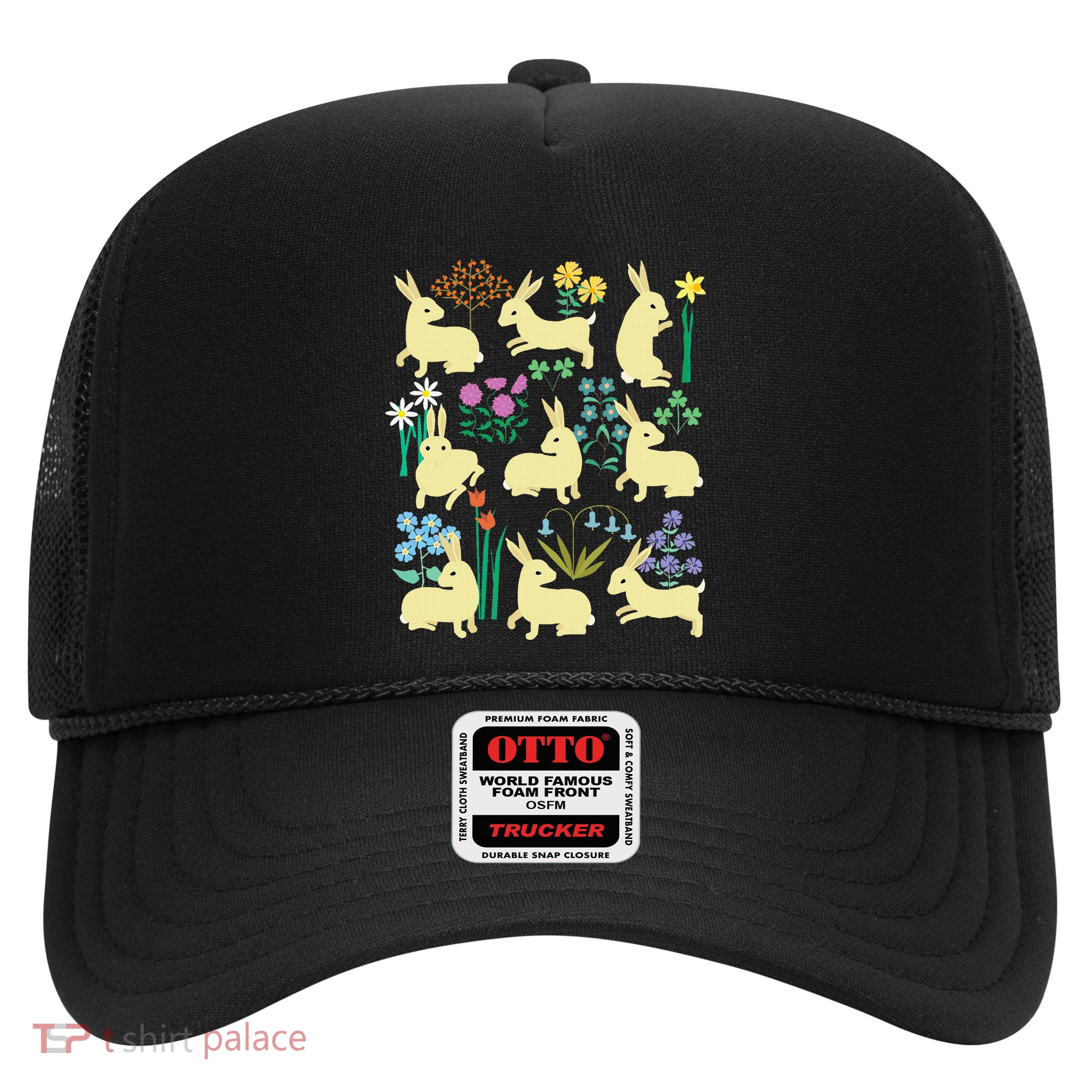 Playful Little Rabbits Among Colorful Flowers Trucker Hat