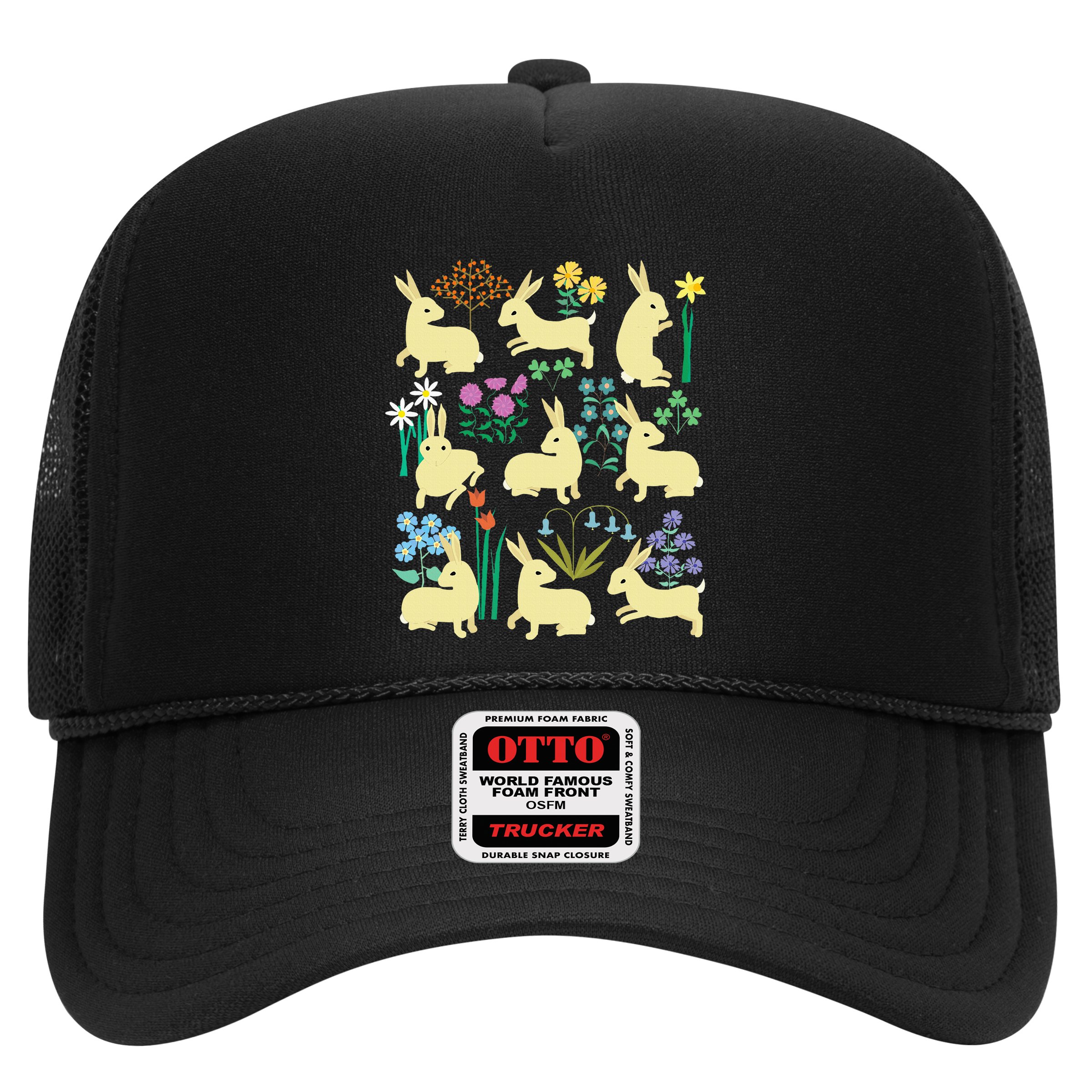 Playful Little Rabbits Among Colorful Flowers Hat