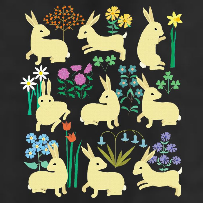 Playful Little Rabbits Among Colorful Flowers Hat