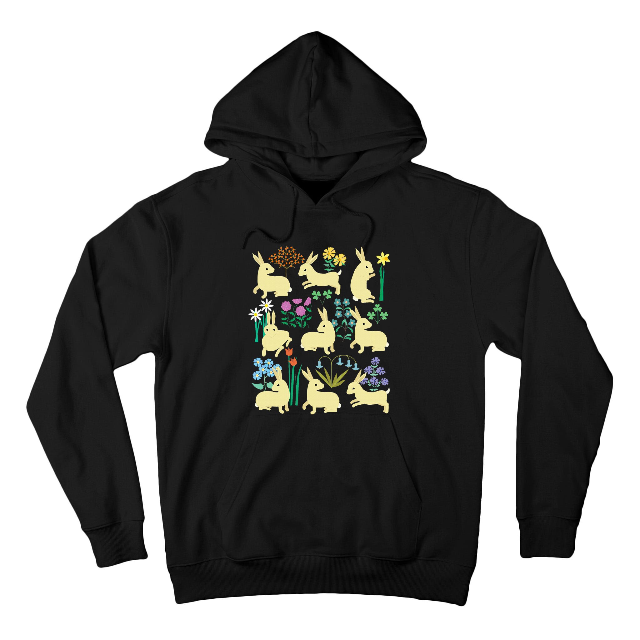 Playful Little Rabbits Among Colorful Flowers Tall Hoodie