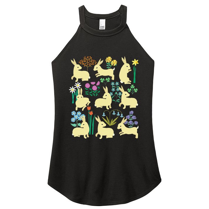 Playful Little Rabbits Among Colorful Flowers Women's Perfect Tri Rocker Tank