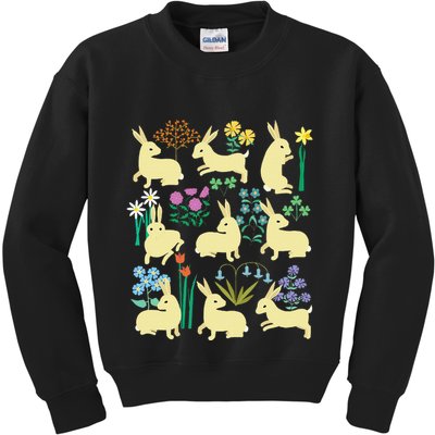 Playful Little Rabbits Among Colorful Flowers Kids Sweatshirt