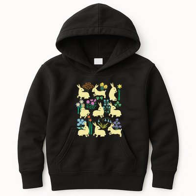 Playful Little Rabbits Among Colorful Flowers Kids Hoodie