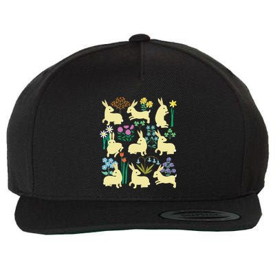 Playful Little Rabbits Among Colorful Flowers Wool Snapback Cap