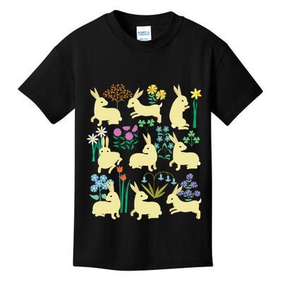 Playful Little Rabbits Among Colorful Flowers Kids T-Shirt