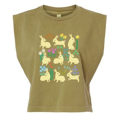 Playful Little Rabbits Among Colorful Flowers Garment-Dyed Women's Muscle Tee