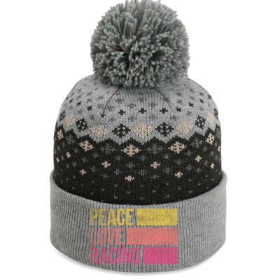 Peace Love Racing Funny Auto Racing Mechanic Ual Cute Gift The Baniff Cuffed Pom Beanie