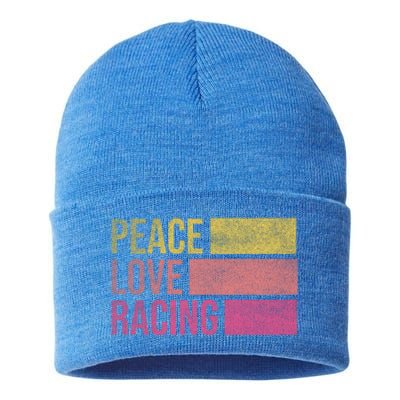 Peace Love Racing Funny Auto Racing Mechanic Ual Cute Gift Sustainable Knit Beanie