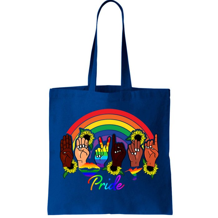 Pride Lgbt Rainbow Lips Kindness Sign Language Hand Flowers Gift Tote Bag