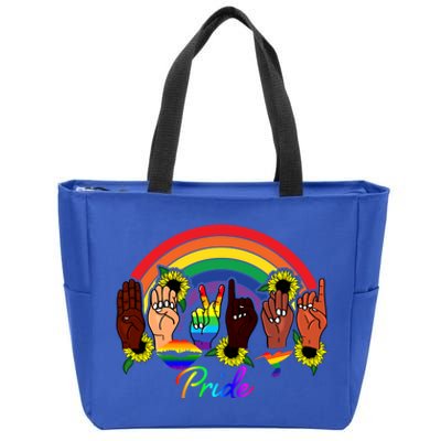 Pride Lgbt Rainbow Lips Kindness Sign Language Hand Flowers Gift Zip Tote Bag