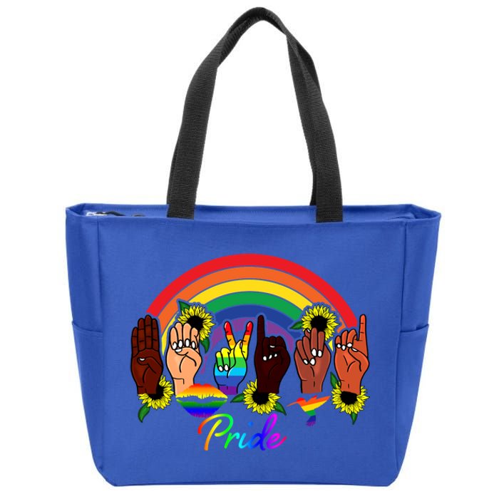 Pride Lgbt Rainbow Lips Kindness Sign Language Hand Flowers Gift Zip Tote Bag