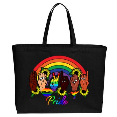 Pride Lgbt Rainbow Lips Kindness Sign Language Hand Flowers Gift Cotton Canvas Jumbo Tote