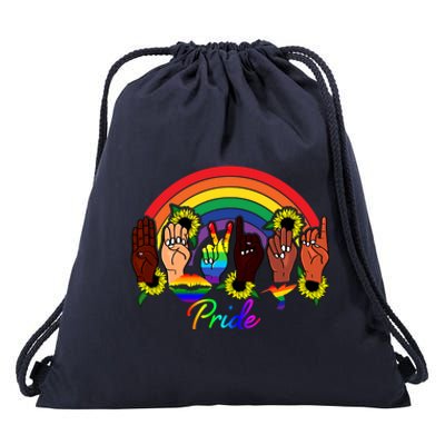 Pride Lgbt Rainbow Lips Kindness Sign Language Hand Flowers Gift Drawstring Bag