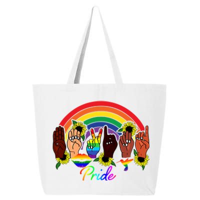 Pride Lgbt Rainbow Lips Kindness Sign Language Hand Flowers Gift 25L Jumbo Tote