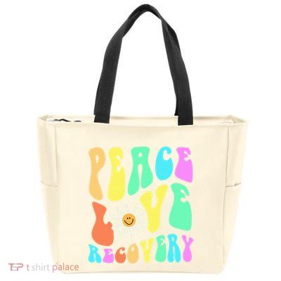 Peace Love Recovery Retro Sober Celebration Zip Tote Bag